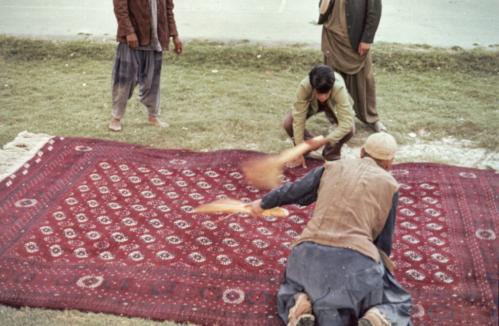 Cleaning newly created antique carpet