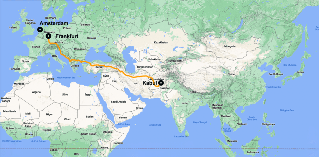 Route of Amsterdam to Kabul edgy travel adventure